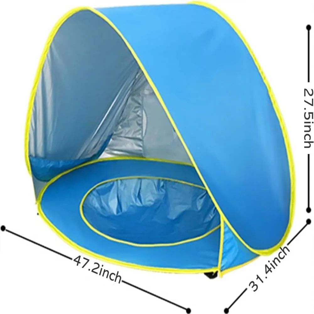 Portable UV-Resistant Baby Beach Tent, Pop up Portable Easy Set Kids Shade Pool, Mono Baby Beach Tent Pop up with Pool, UV Protection Dome for Babies Kids Infant Toddlers(E,Set 2)