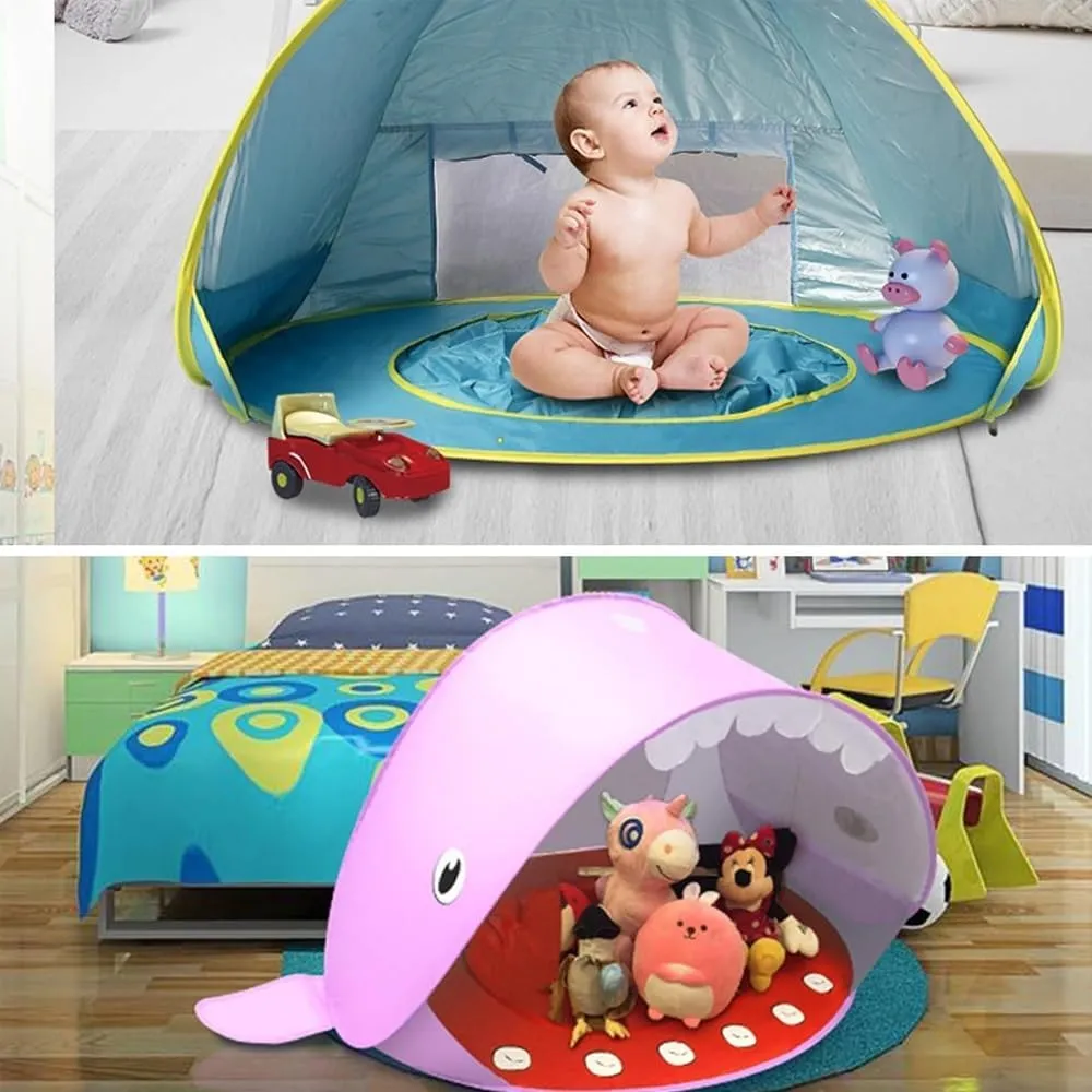Portable UV-Resistant Baby Beach Tent, Pop up Portable Easy Set Kids Shade Pool, Mono Baby Beach Tent Pop up with Pool, UV Protection Dome for Babies Kids Infant Toddlers(E,Set 2)