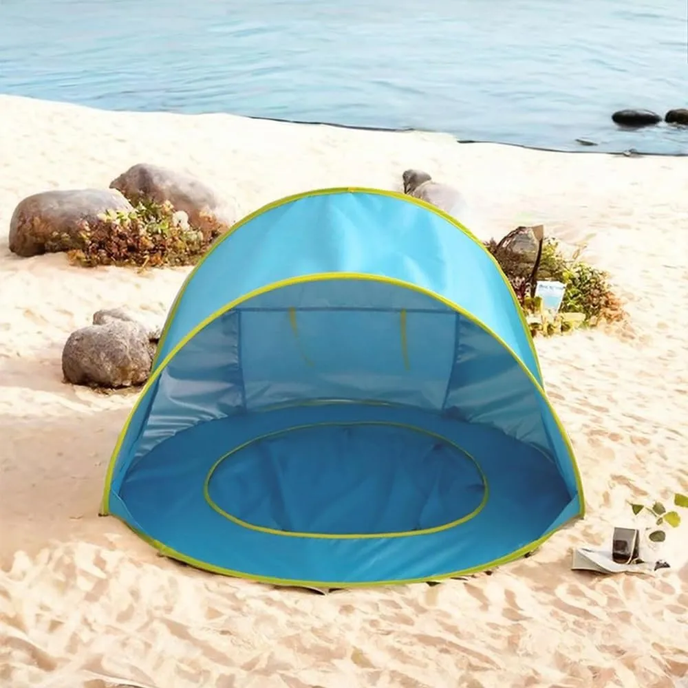 Portable UV-Resistant Baby Beach Tent, Pop up Portable Easy Set Kids Shade Pool, Mono Baby Beach Tent Pop up with Pool, UV Protection Dome for Babies Kids Infant Toddlers(E,Set 2)