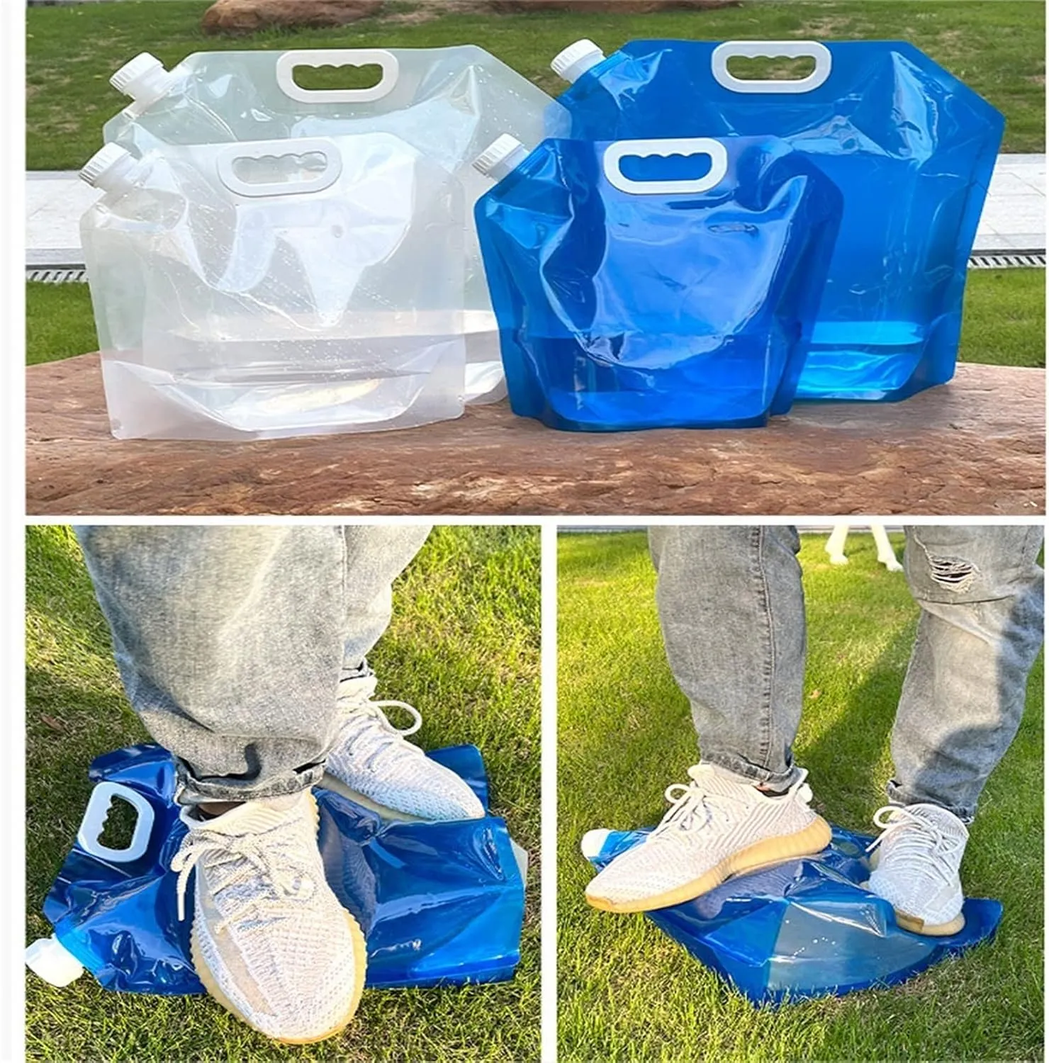 Portable Water Container Bag Collapsible, Freezable Emergency Water Jug, food-grade Plastic Jug, Water Carrier Tank, Foldable Water Bottle for camping, riding, climber(Blue handle,5l)