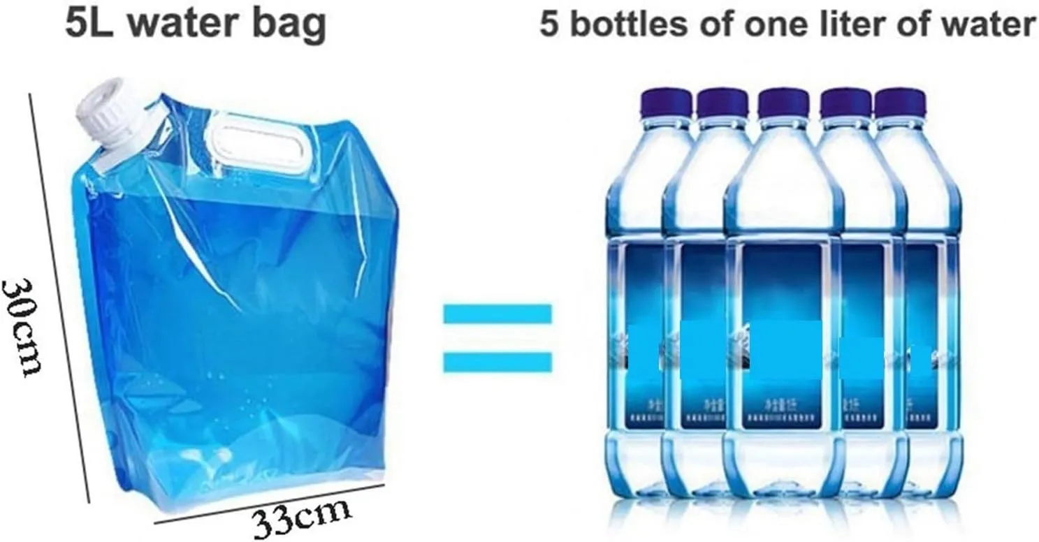 Portable Water Container Bag Collapsible, Freezable Emergency Water Jug, food-grade Plastic Jug, Water Carrier Tank, Foldable Water Bottle for camping, riding, climber(Blue handle,5l)