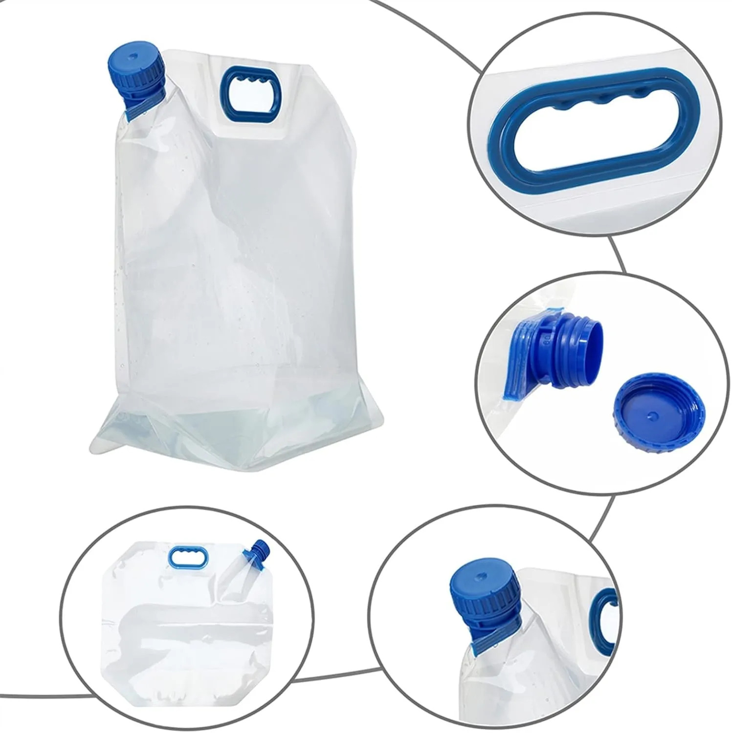 Portable Water Container Bag Collapsible, Freezable Emergency Water Jug, food-grade Plastic Jug, Water Carrier Tank, Foldable Water Bottle for camping, riding, climber(Blue handle,5l)