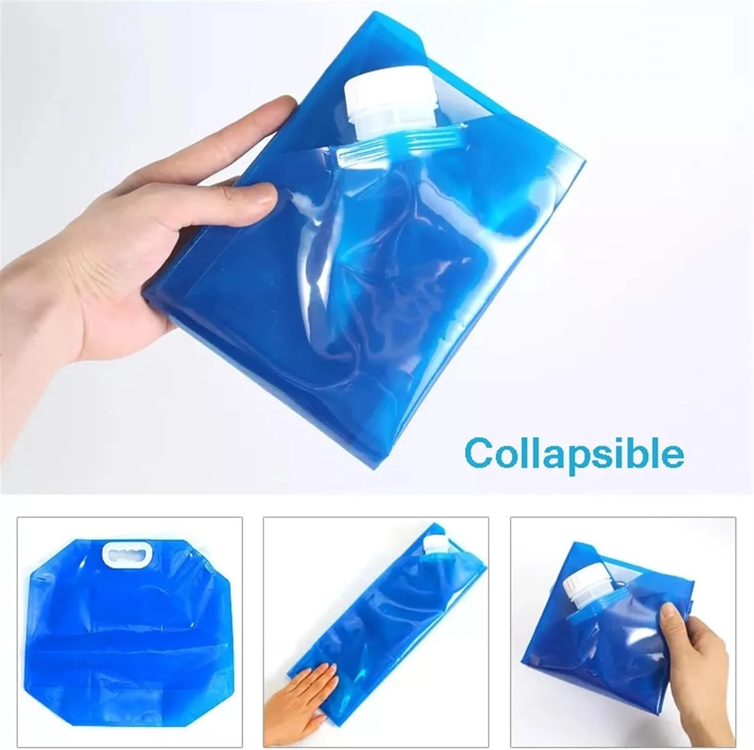 Portable Water Container Bag Collapsible, Freezable Emergency Water Jug, food-grade Plastic Jug, Water Carrier Tank, Foldable Water Bottle for camping, riding, climber(Blue handle,5l)