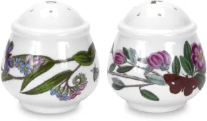 Portmeirion Botanic Garden Round Salt & Pepper Shaker Set - Assorted Floral Motifs, Chip-Resistant Earthenware - 2.5" Spice Storage Set, Dishwasher Safe - Elegant Kitchen Décor & Table Setting