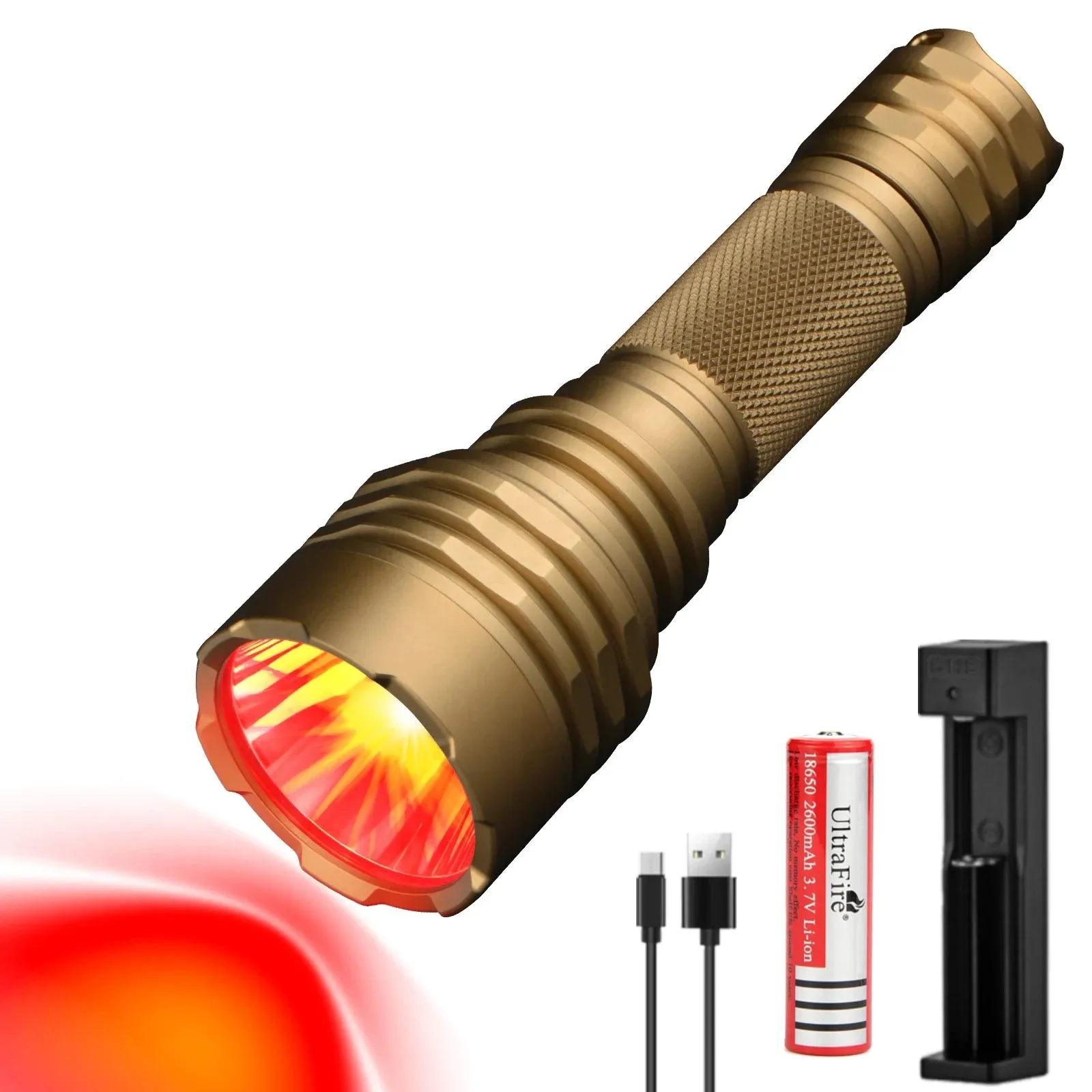 Powerful Red Light LED Flashlight 350m Focus Tactical Lantern Night Hunting Spotlight for Coyote Hogs Rabbit
