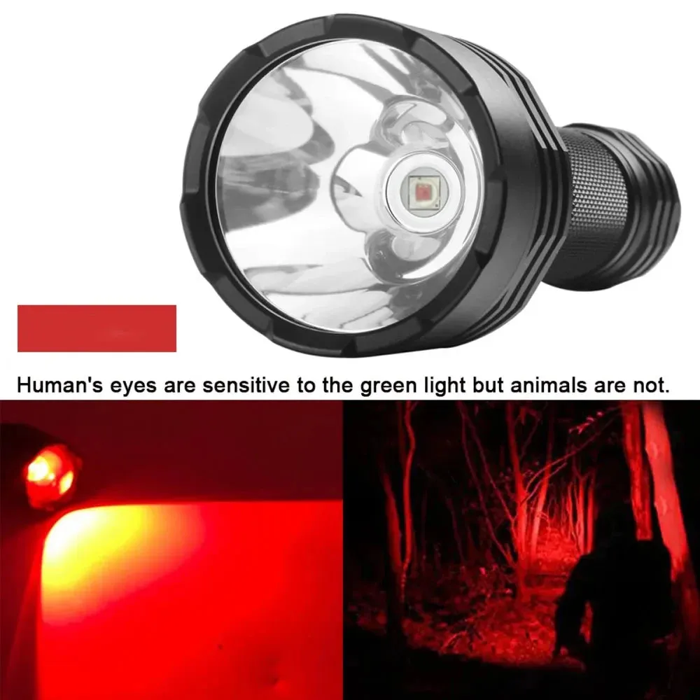 Powerful Red Light LED Flashlight 350m Focus Tactical Lantern Night Hunting Spotlight for Coyote Hogs Rabbit