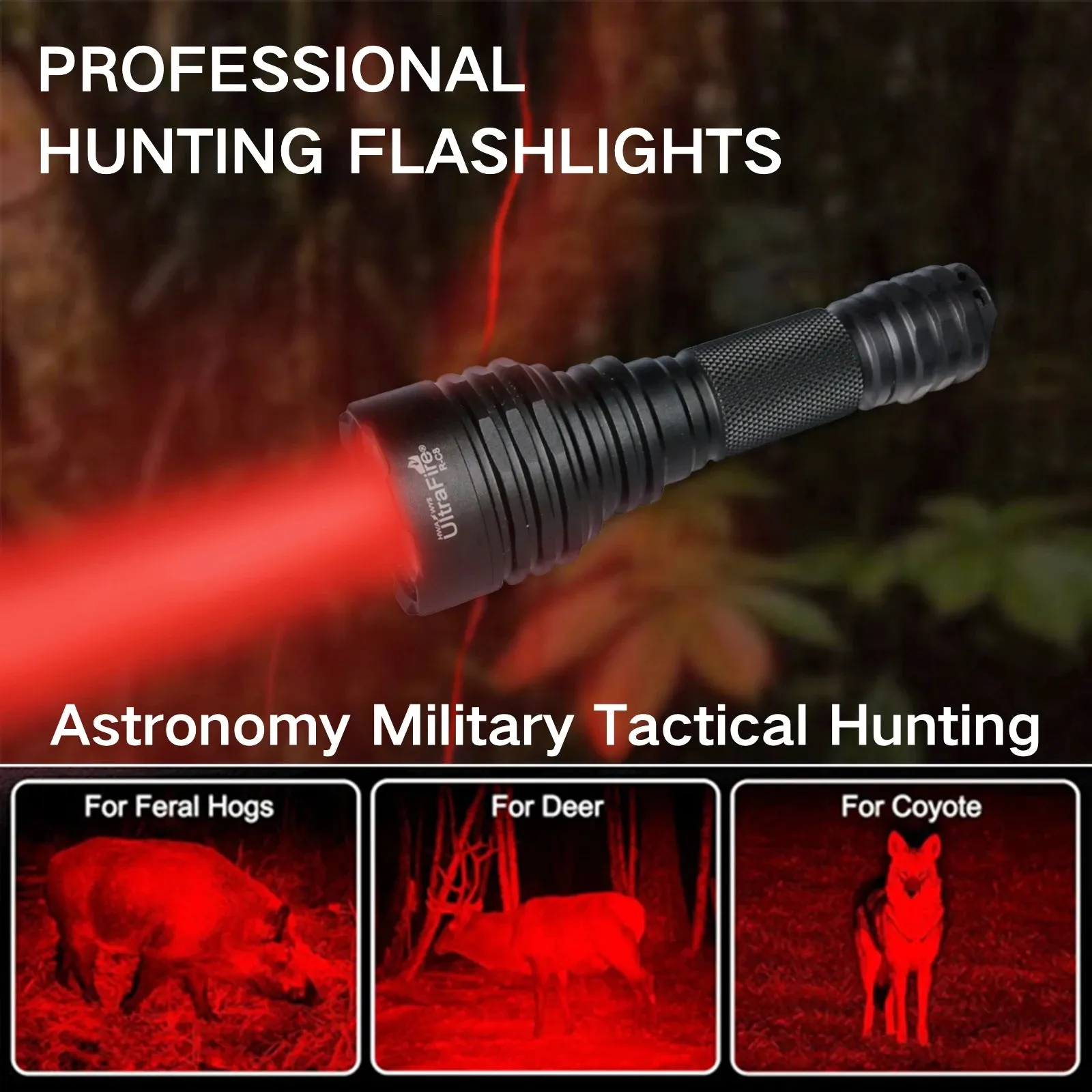 Powerful Red Light LED Flashlight 350m Focus Tactical Lantern Night Hunting Spotlight for Coyote Hogs Rabbit