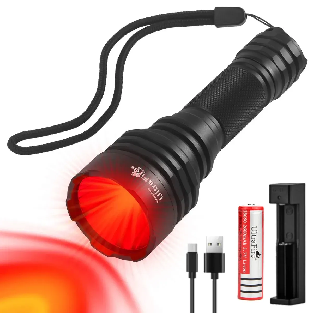 Powerful Red Light LED Flashlight 350m Focus Tactical Lantern Night Hunting Spotlight for Coyote Hogs Rabbit