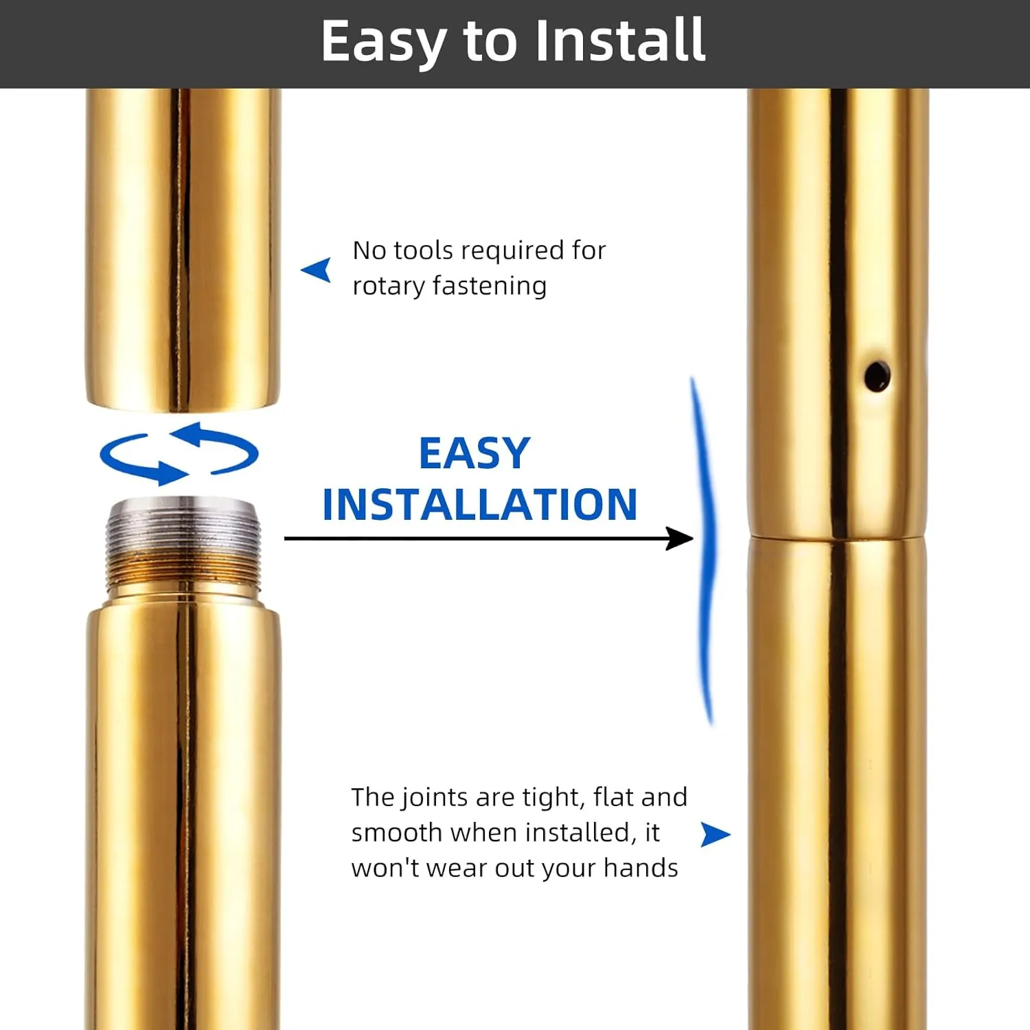 PRIOR FITNESS Pole Extension for 45mm Dance Pole 125/250/500mm or 5”/10”/20” Stainless Steel Accessories Tube to Connect Dancing Pole Titanium Adjust Length Height