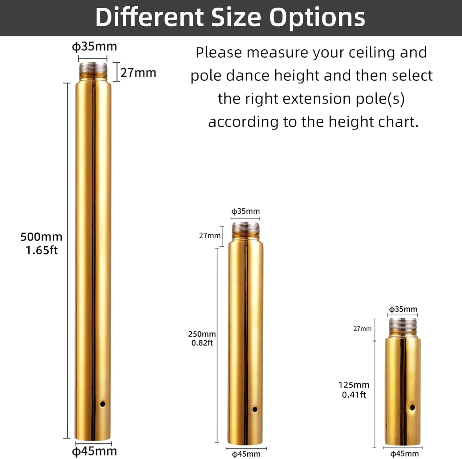 PRIOR FITNESS Pole Extension for 45mm Dance Pole 125/250/500mm or 5”/10”/20” Stainless Steel Accessories Tube to Connect Dancing Pole Titanium Adjust Length Height