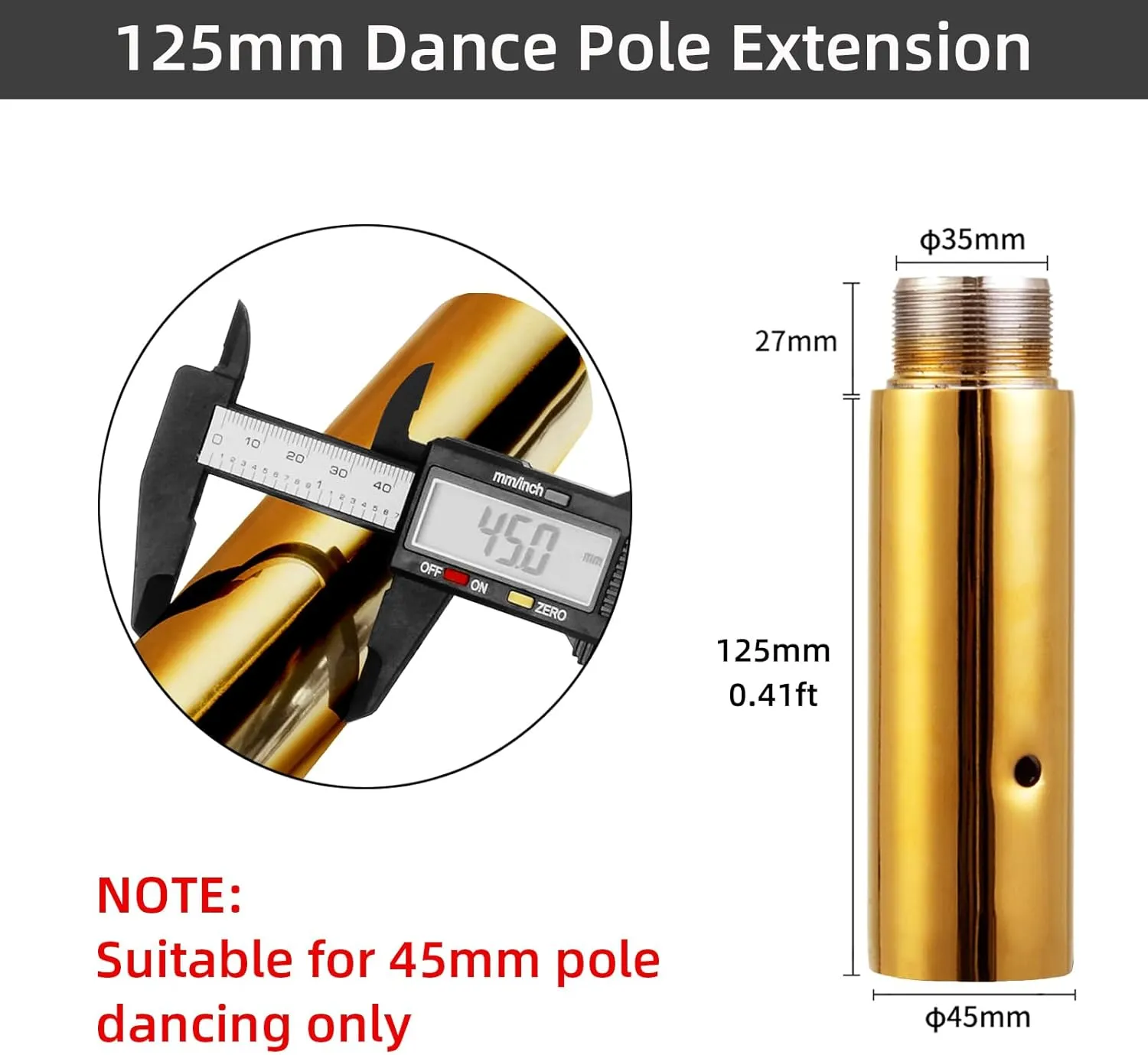 PRIOR FITNESS Pole Extension for 45mm Dance Pole 125/250/500mm or 5”/10”/20” Stainless Steel Accessories Tube to Connect Dancing Pole Titanium Adjust Length Height