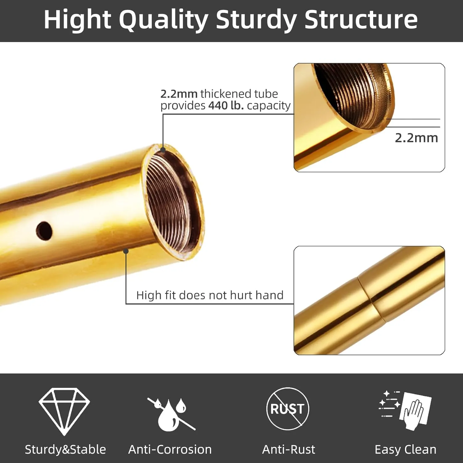 PRIOR FITNESS Pole Extension for 45mm Dance Pole 125/250/500mm or 5”/10”/20” Stainless Steel Accessories Tube to Connect Dancing Pole Titanium Adjust Length Height