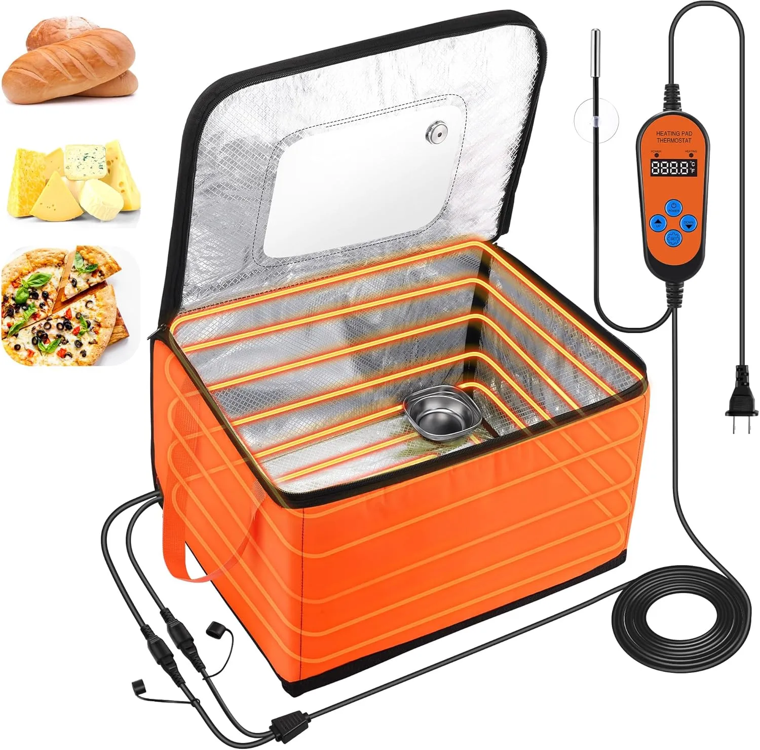 Proofing Box with Heater, Bread Proofing Box with Temperature and Timer Controller, Collapsible Zippered Temperature Proofer for Bread, Pizza and Yoghurt Making