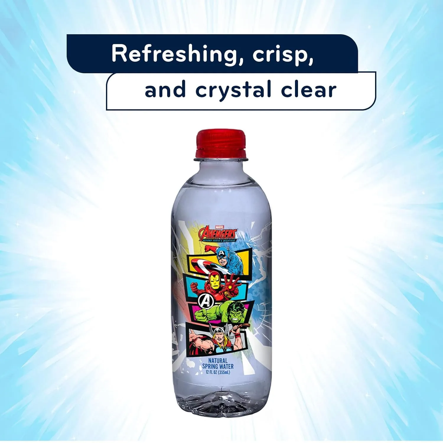 PULSE Marvel Avengers Natural Spring Water - Disney Bottles - Filtered Spring Water - BPA-Free Recyclable Bottles - 12 Pack