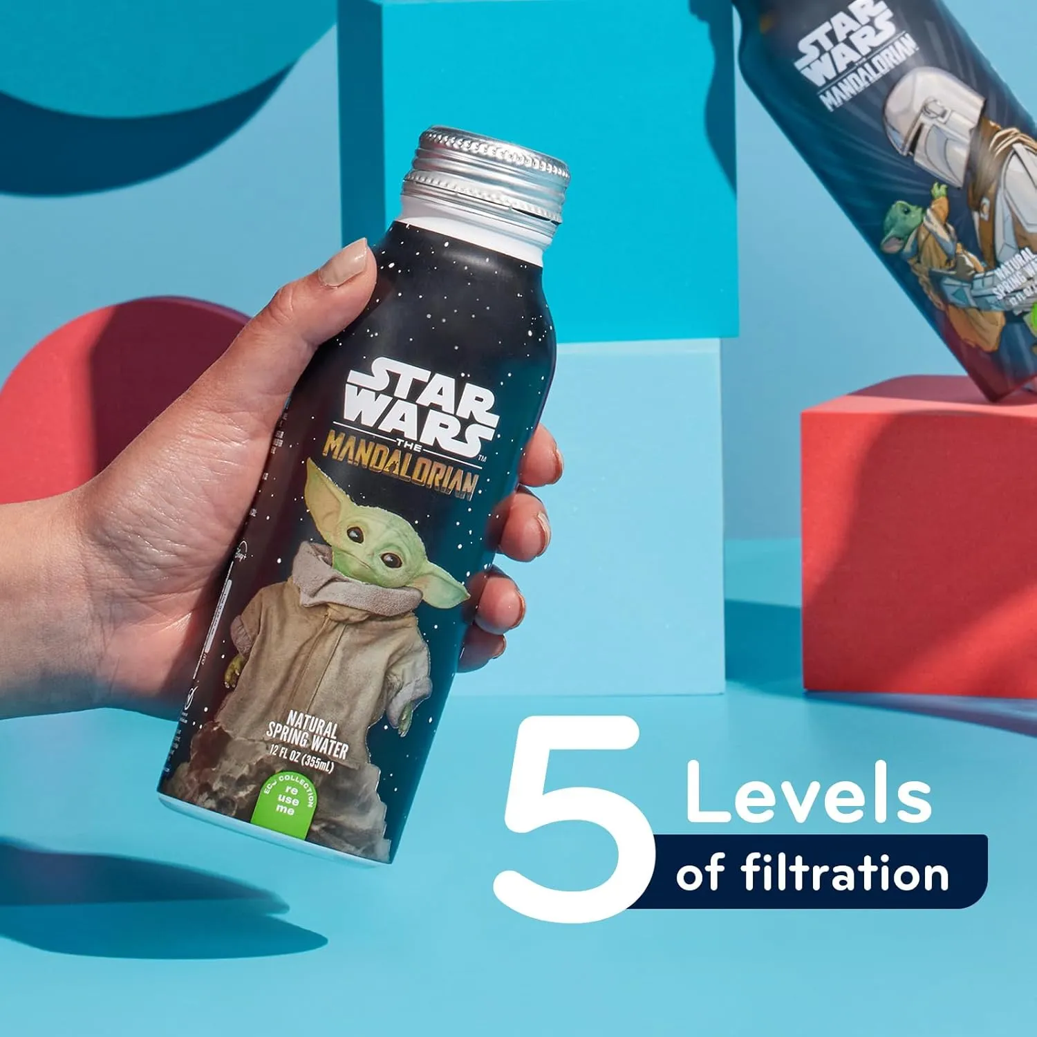 PULSE Star Wars The Mandalorian Natural Spring Water - Disney Water Bottles - Filtered Spring Water - BPA-Free Aluminum Recyclable Bottles - 12 Pack