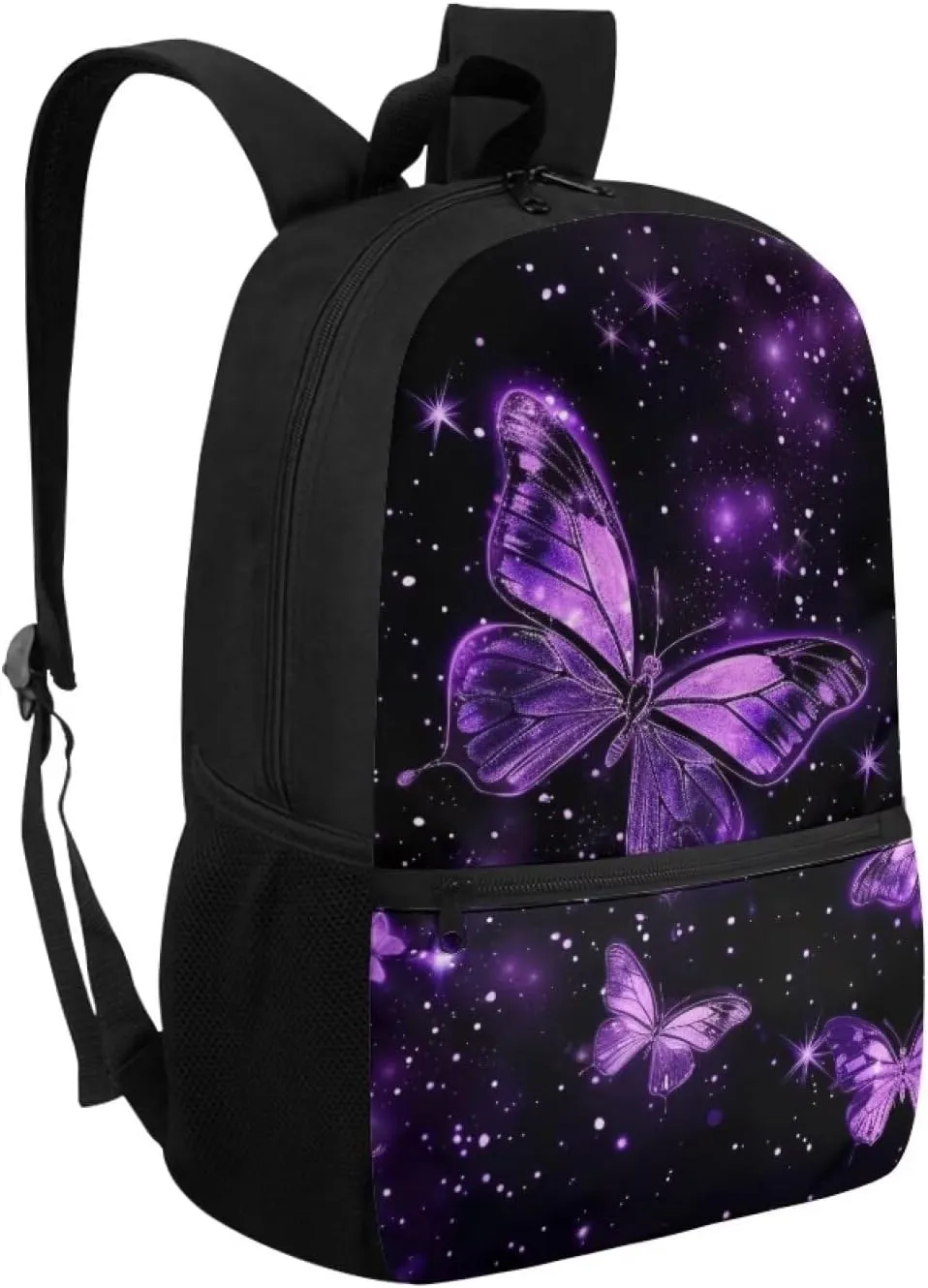 Purple Butterfly Print Backpack for Girls 5th Grade Girl Kids Backpack 15 Inch Fashion Rucksack Waterproof Travel Daypack, Back to School Gifts