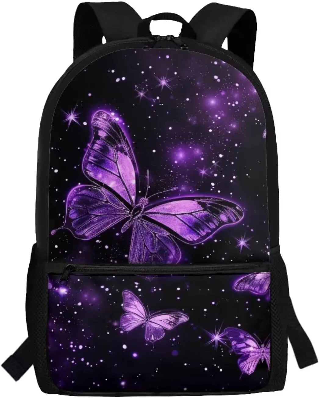 Purple Butterfly Print Backpack for Girls 5th Grade Girl Kids Backpack 15 Inch Fashion Rucksack Waterproof Travel Daypack, Back to School Gifts