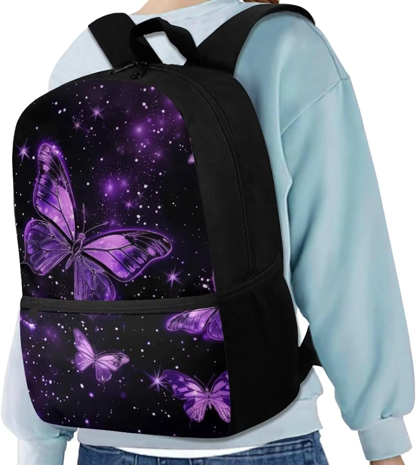 Purple Butterfly Print Backpack for Girls 5th Grade Girl Kids Backpack 15 Inch Fashion Rucksack Waterproof Travel Daypack, Back to School Gifts