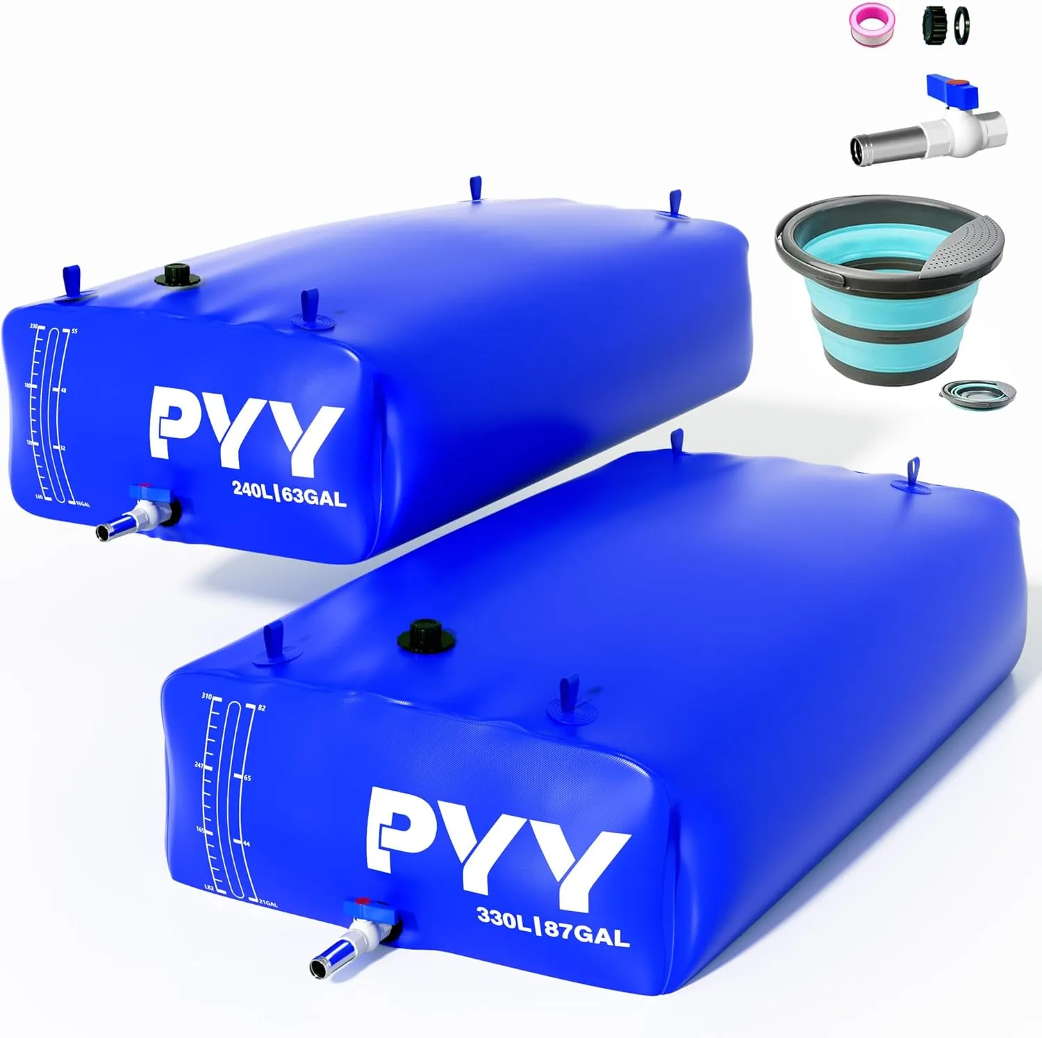 PYY Portable Water Bladder Set - Truck Bed & Carrier Cart Water Bob Bathtub Emergency Water Bladders for Outdoor RV & Car Camping Water Bladder Tank, Blue, 87Gal&65 Gallon, 330L&240L