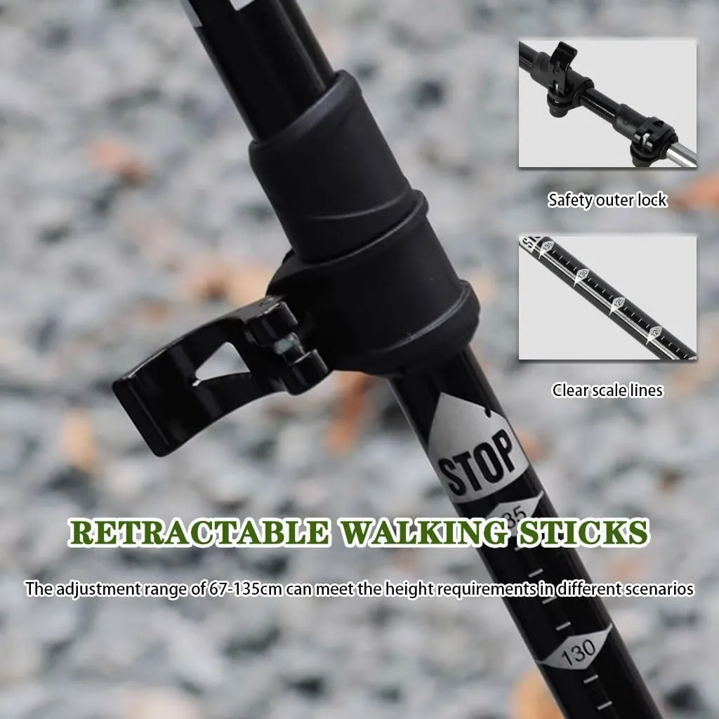 Quick Locks Safe Trekking Poles, Travel Retractable Walking Stick, EVA Grips, Carbon Fiber   Aluminum Alloy, for Men, Women, and Seniors