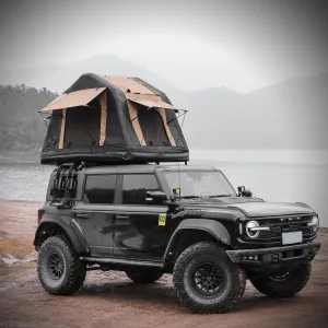 Quick Setup Amphibious Inflatable Roof Tent for Camping, Fits SUVs & Trucks, Elevated Design in Two-Tone Khaki & Black