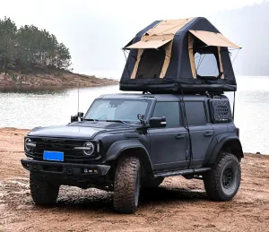 Quick Setup Amphibious Inflatable Roof Top Tent for Camping, Easy Maintenance, Fits Cars and SUVs, Khaki & Black Design