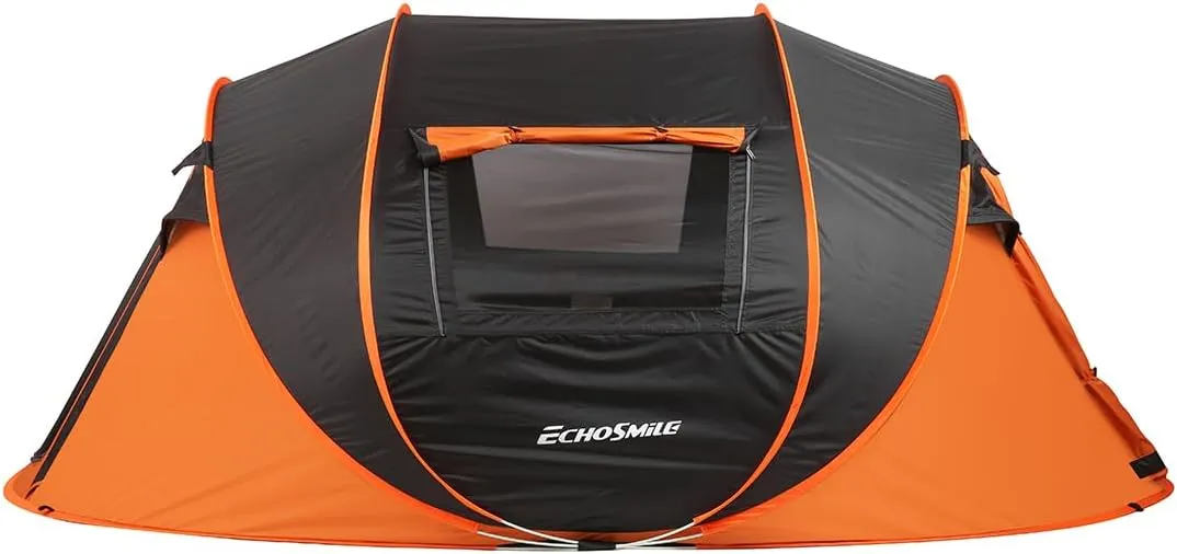 Quick-Setup Camping Tent for 5-8 People, Spacious Room, Durable Design, Black and Orange