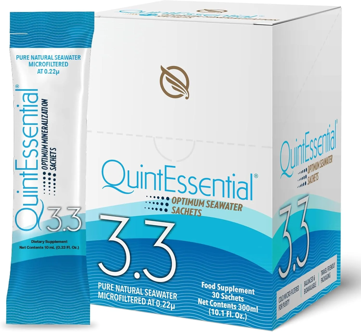 Quicksilver Scientific Quintessential 3.3 Sachets - Hypertonic Solution - Filtered Sea Water Hydration Packets - Liquid Minerals for Muscle Recovery, Stamina   Mineral Replenishment (30 Count)