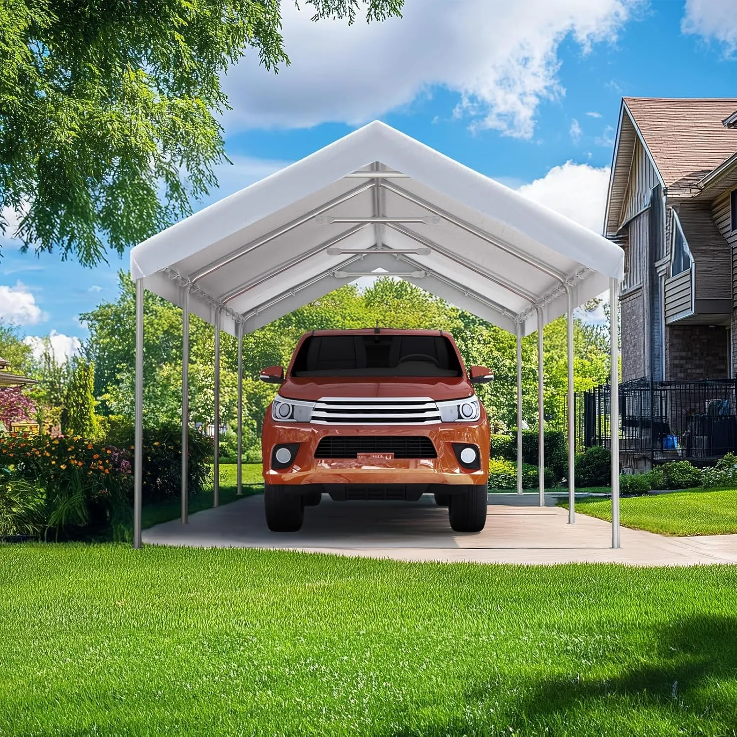 Quictent 10x20 ft Heavy Duty Carport Canopy Galvanized Car Tent Outdoor Garage Boat Shelter with Reinforced Structure, with Hanging Edge - White