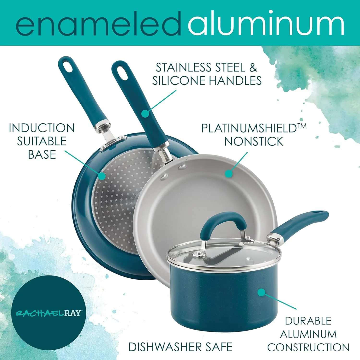 Rachael Ray Create Delicious Nonstick Cookware Pots and Pans Set, 13 Piece, Teal Shimmer
