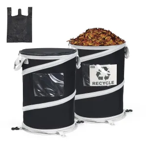 Rachmi 9 Gal Collapsible Trash Cans 2 Pack, RV Garbage Cans with 10 Pcs Trash Bags Camping Trash Bins Outdoor Pop Up Yard Waste Bags, Black