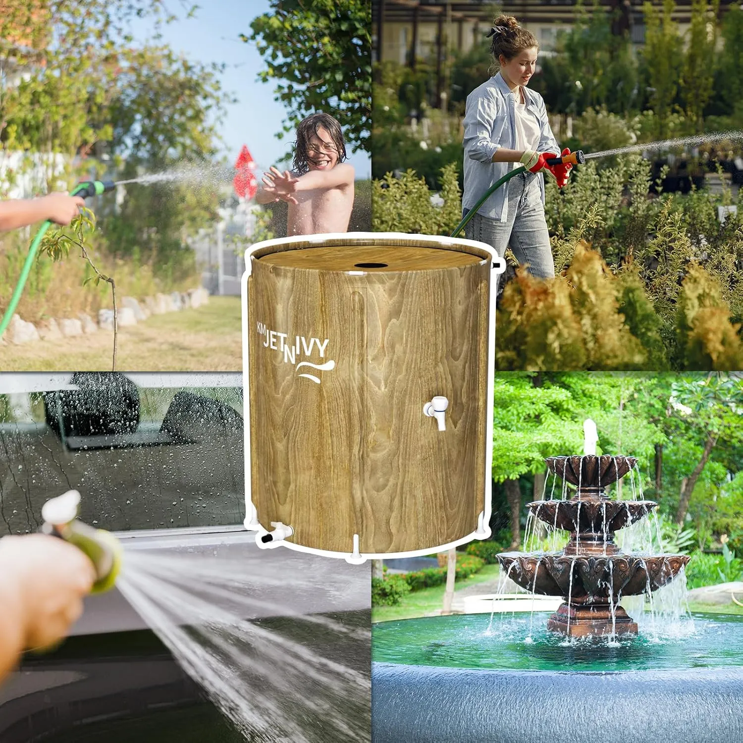 Rain Barrel Upgrade Anti-Collapse Collapsible Rainwater Collection System,Portable Water Storage Tank,Garden Water Catcher(Brown Mutil,50G)