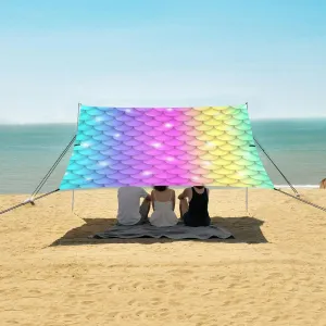 Rainbow Scales Sparkling Beach Canopy Tent Anti-UV & Wind Resistant, Camping Sun Shelter Easy Setup Portable,Outdoor Shade Tents with Sandbags,Sand Shovels,Ground Pegs & Stability Poles