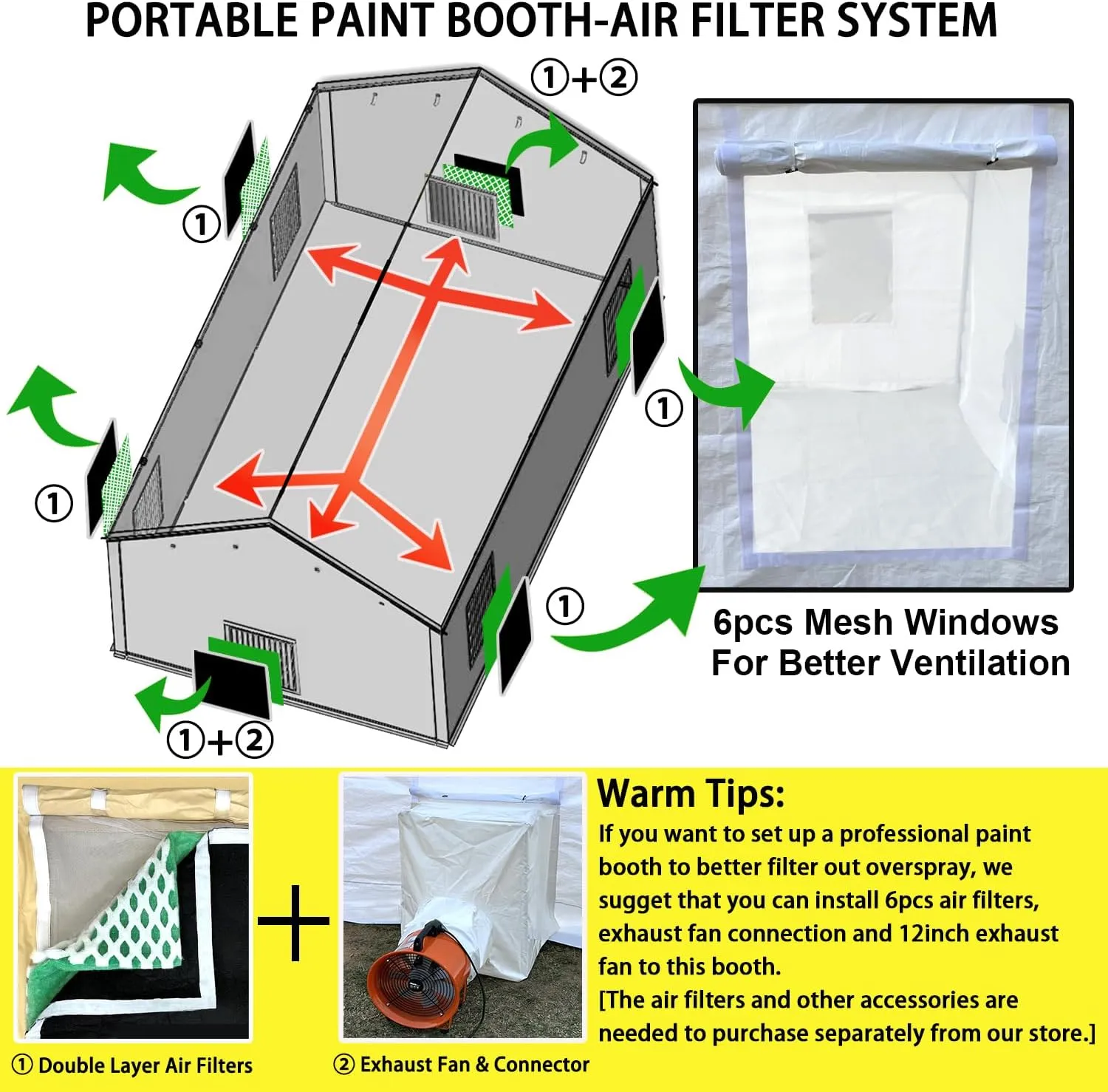 Rainproof Portable Paint Booth 26X14X10.5FT Spray Booth with 6pcs Mesh Windows & Floor for Cars, Auto Parts, Furniture and Other Big Items Painting (White)