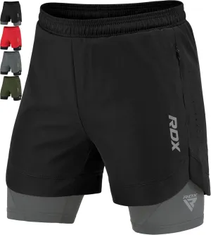 RDX Men’s Running Shorts, 2 in 1 Athletic Breathable Short Compression Liner, 2 Zipper and 2 Phone Pockets, Lightweight