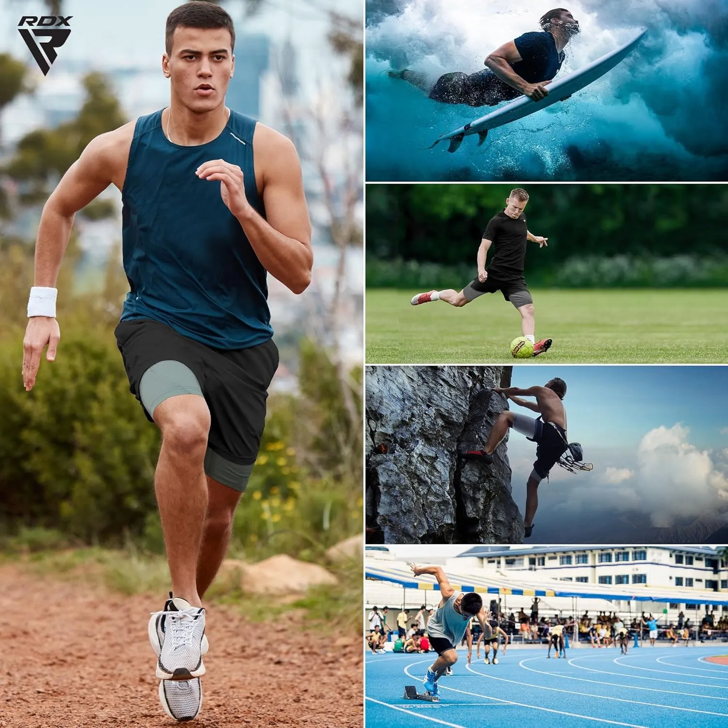 RDX Men’s Running Shorts, 2 in 1 Athletic Breathable Short Compression Liner, 2 Zipper and 2 Phone Pockets, Lightweight
