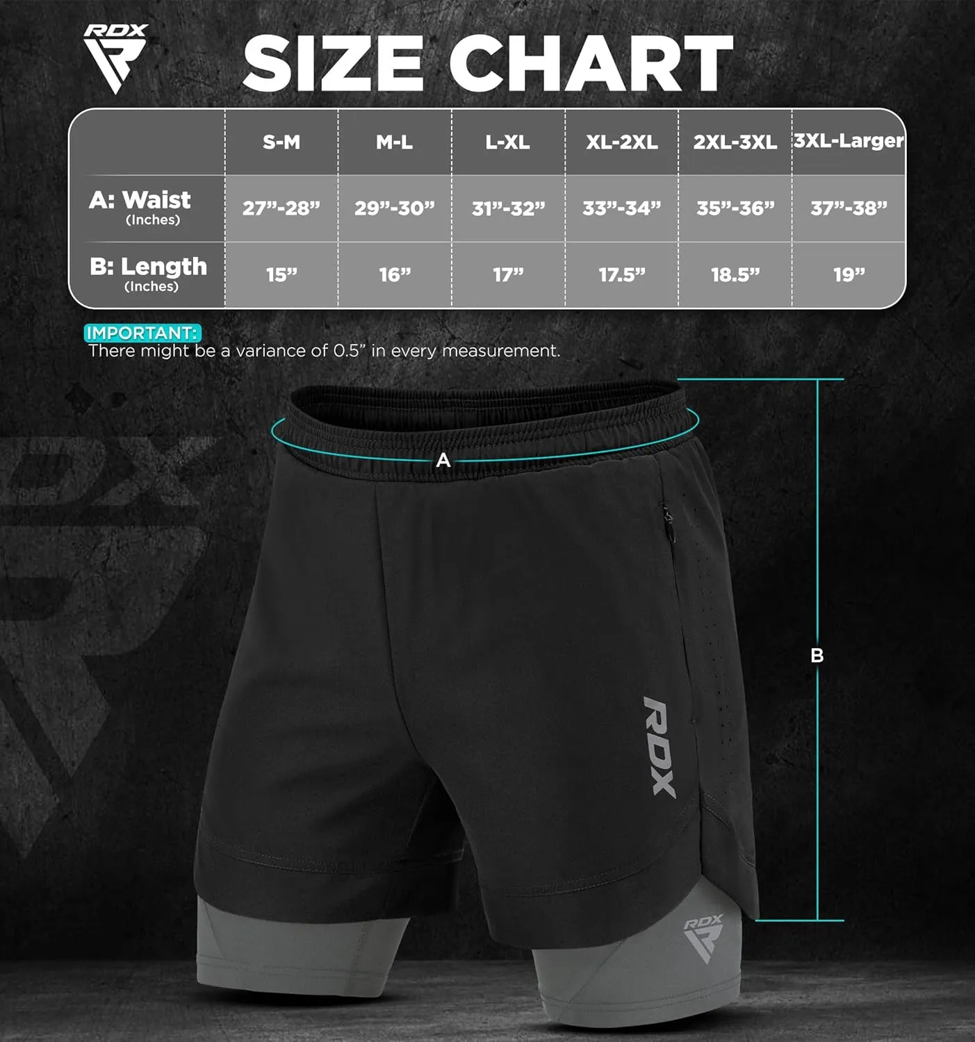 RDX Men’s Running Shorts, 2 in 1 Athletic Breathable Short Compression Liner, 2 Zipper and 2 Phone Pockets, Lightweight