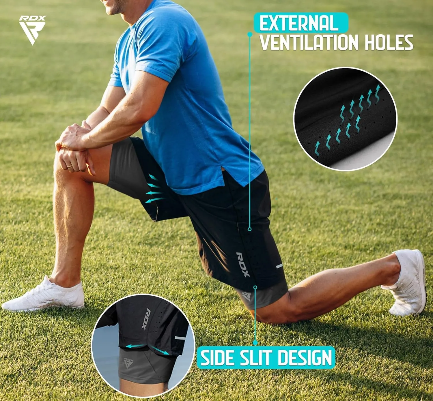 RDX Men’s Running Shorts, 2 in 1 Athletic Breathable Short Compression Liner, 2 Zipper and 2 Phone Pockets, Lightweight