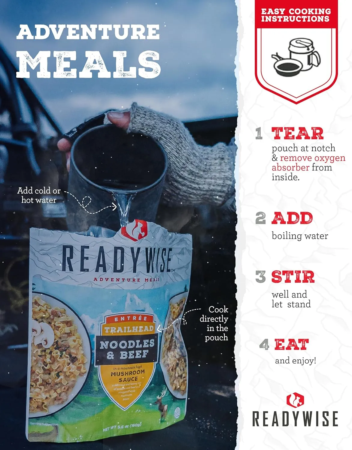 ReadyWise Outdoor Freeze-Dried Backpacking and Camping Meals, Tasty Meals and Snacks for Hiking, Backpacking, or Emergency Preparedness - Entree and Soups