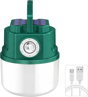Rechargeable Emergency Light Bulb, Solar-Powered Camping Lantern, Dual Charging Tent Lamp, Type-C Cable Compatible for Outdoor Markets and Emergencies