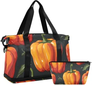 Red Bell Peppers Cartoon Style Duffel Bag Large Carry On Bag with Adjustable Strap for Trekking Large Capacity