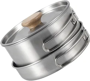 Removable Handle Cooking Pan Stainless Steel Camping Pot Multi-use Frying Pan Outdoor Cooking Utensils