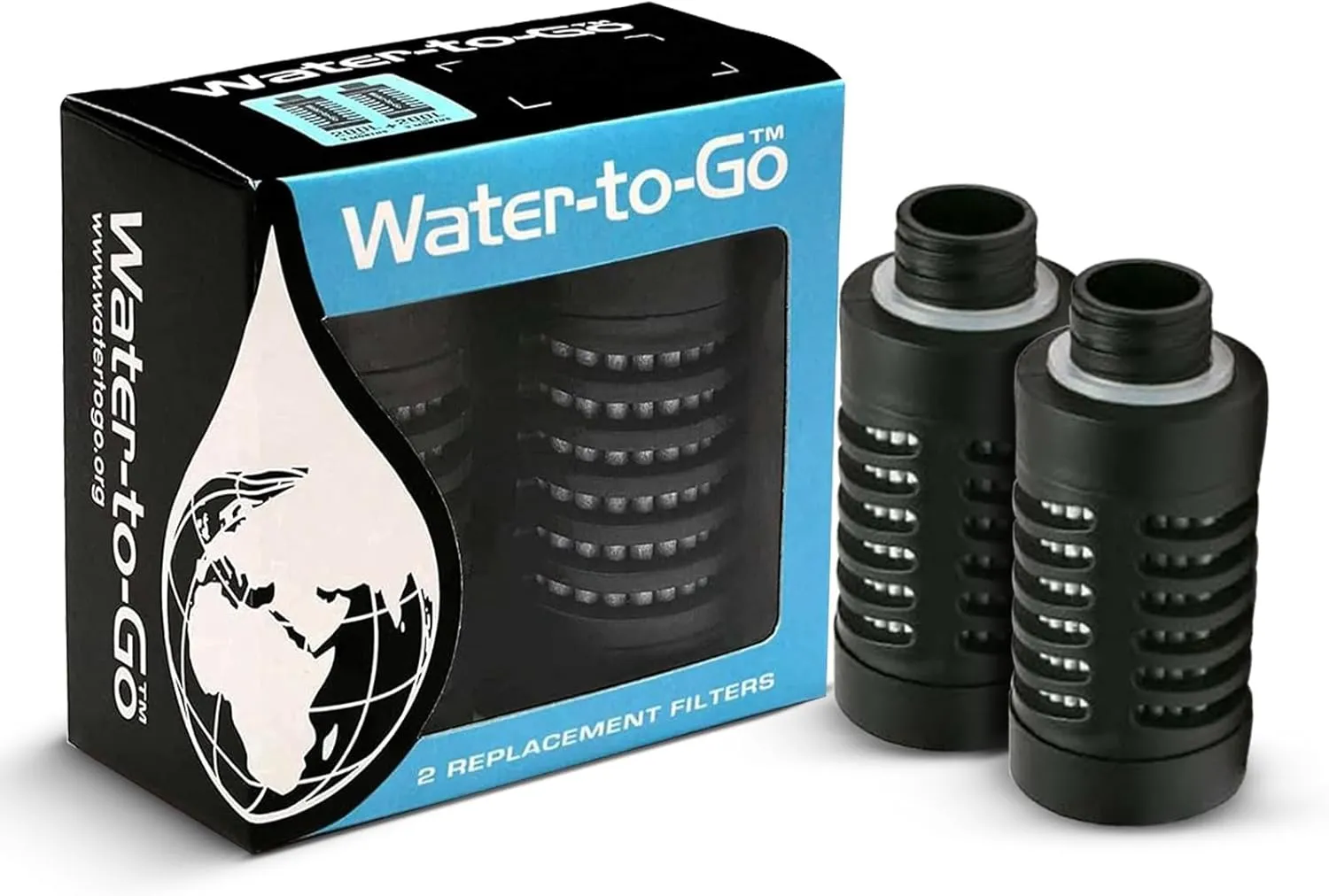 Replacement filters, Triple Nano Filtration Technology. Replace 400 Plastic bottles, BPA-free, Filters water from Lake. River, Fits all Filtered Water Bottle (Pack of 2)