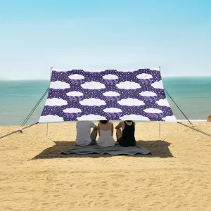 Retro Clouds Beach Canopy Tent Anti-UV & Wind Resistant, Weather Camping Sun Shelter Easy Setup Portable,Outdoor Shade Tents with Sandbags,Sand Shovels,Ground Pegs & Stability Poles
