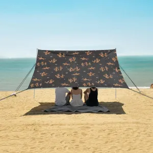 Retro Cowboy Cactus Beach Canopy Tent Anti-UV & Wind Resistant, Camping Sun Shelter Easy Setup Portable,Outdoor Shade Tents with Sandbags,Sand Shovels,Ground Pegs & Stability Poles