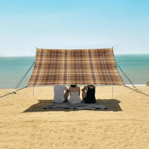 Retro Farmhouse Tartan Pattern Beach Canopy Tent Anti-UV & Wind Resistant, Camping Sun Shelter Easy Setup Portable,Outdoor Shade Tents with Sandbags,Sand Shovels,Ground Pegs & Stability Poles