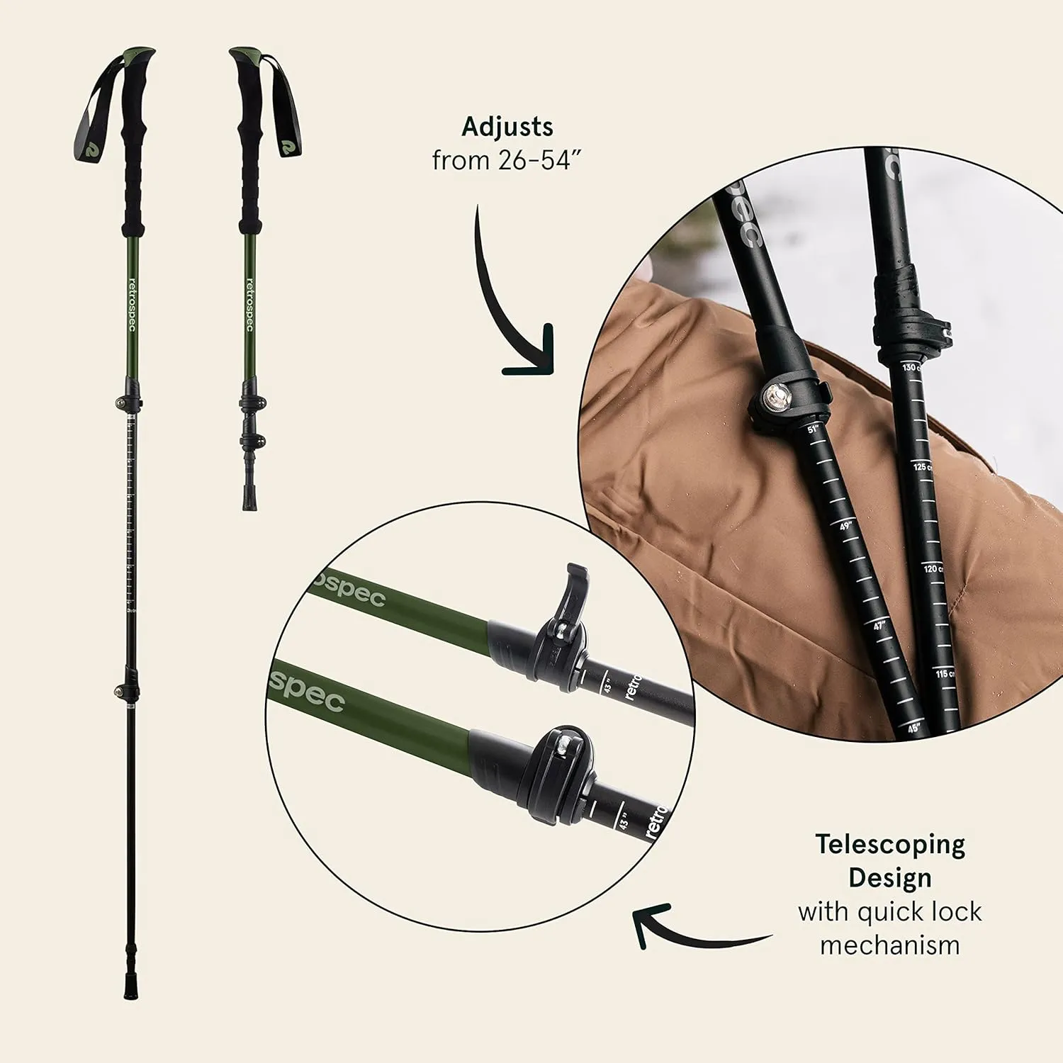 Retrospec Solstice Hiking Poles for Men & Women - Adjustable and Collapsible Lightweight Walking & Trekking Sticks - Aluminum w/Cork or Foam Grip