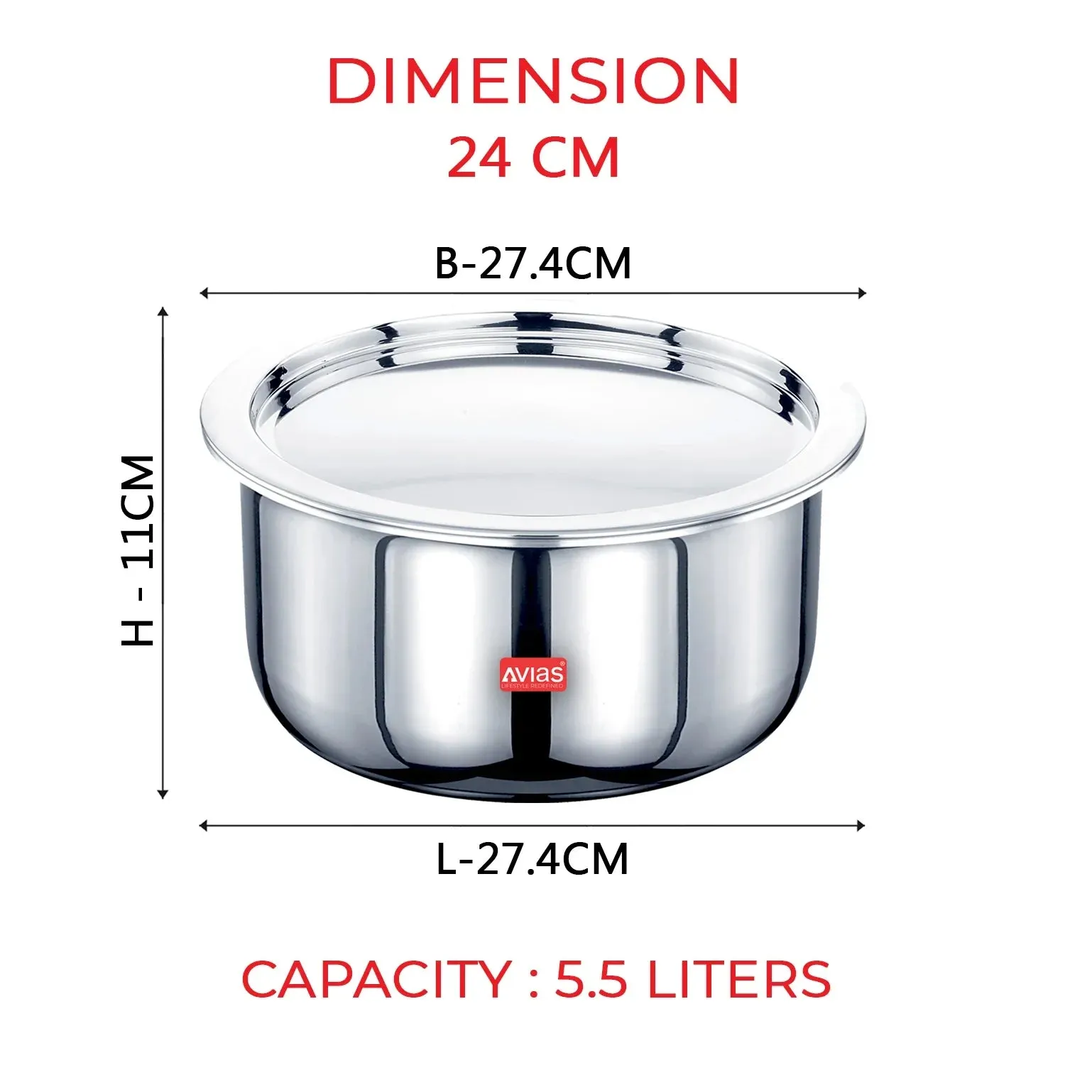 Riara Premium Stainless Steel Triply Tope With Steel Lid | 3 Layered | Induction Base | 2.5Mm Thickness | Induction Friendly | 14Cm/16Cm/18Cm/20Cm/22Cm/24Cm