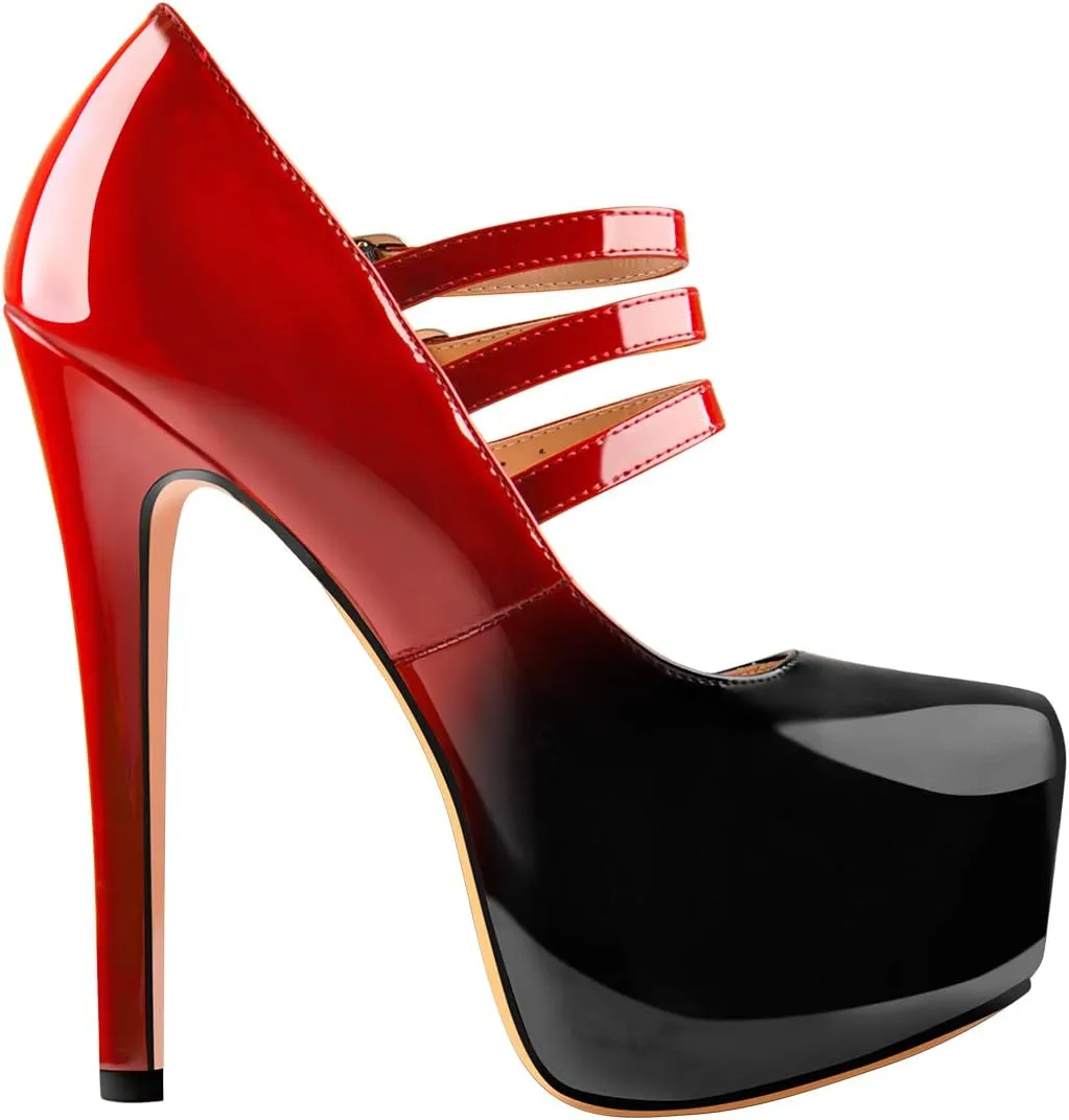 richealnini Mary Jane Pumps for Women Sexy Stiletto Heel Platform Ankle Buckle Strappy High Heels