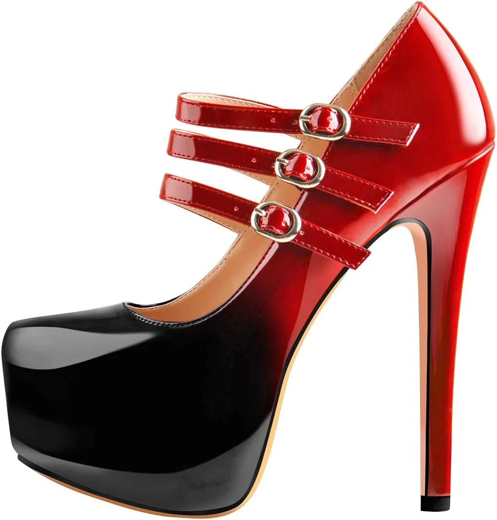 richealnini Mary Jane Pumps for Women Sexy Stiletto Heel Platform Ankle Buckle Strappy High Heels